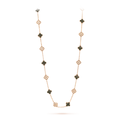 Длинное колье Vintage Alhambra, 20 мотивов Розовое золото 18 карат, Бриллиант, Перламутр