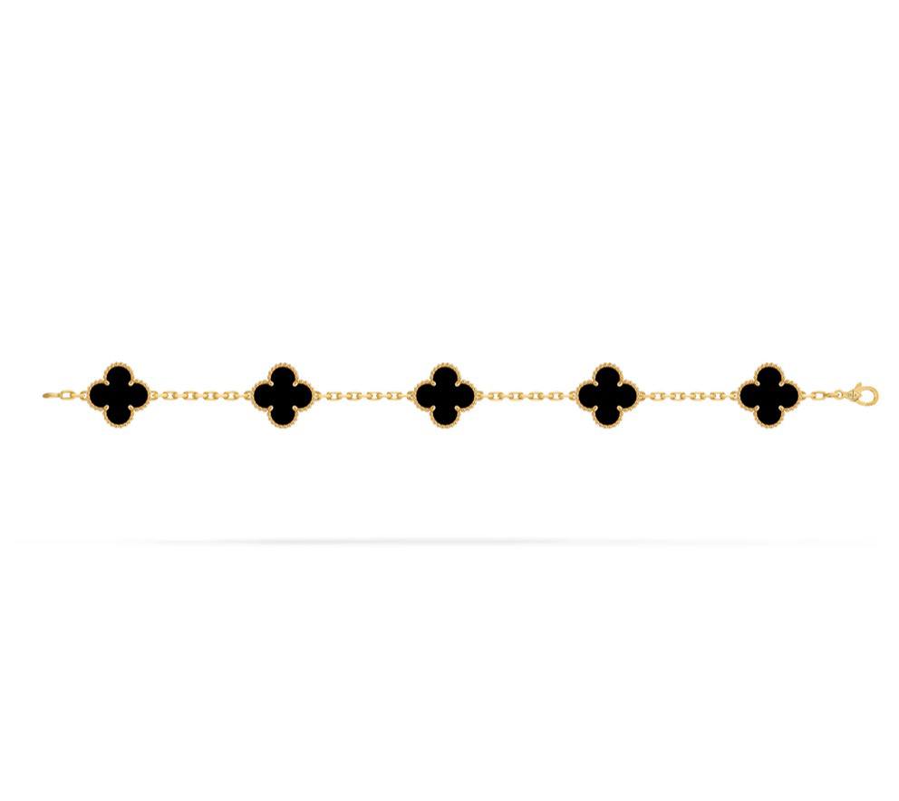 Браслет Vintage Alhambra, 5 мотивов Желтое золото 18 карат, Оникс 3 Браслет Vintage Alhambra, 5 мотивов Желтое золото 18 карат, Оникс