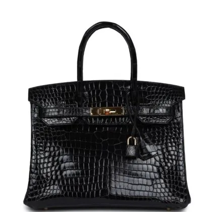 Сумка Hermes Birkin 30 Black Shiny Porosus Crocodile Gold Hardware