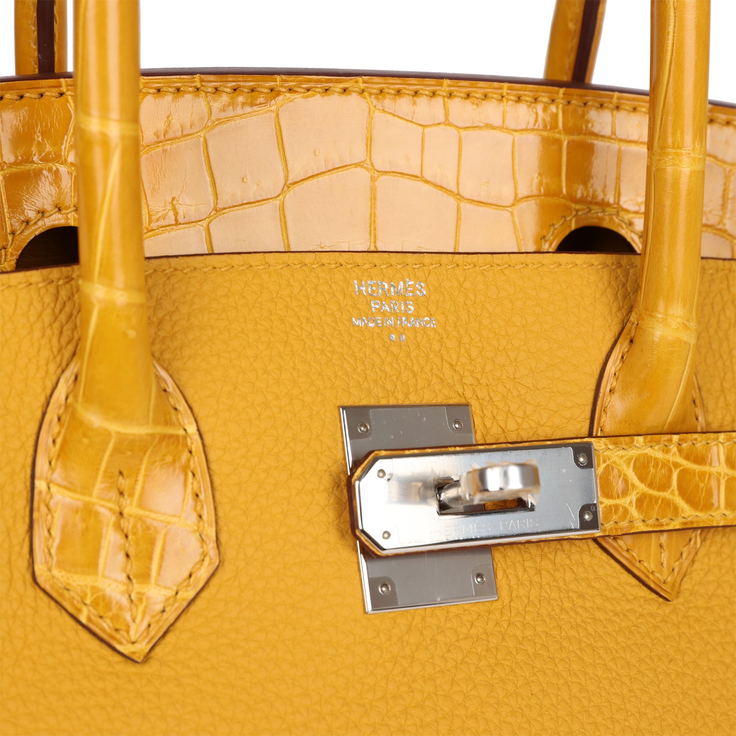 Сумка Hermes Birkin 30 Jaune Ambre Shiny Niloticus Crocodile and Togo Touch Palladium Hardware 7 Сумка Hermes Birkin 30 Jaune Ambre Shiny Niloticus Crocodile and Togo Touch Palladium Hardware