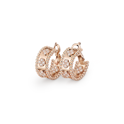 Серьги-кольца Perlée clovers Розовое золото 18 карат, Бриллиант