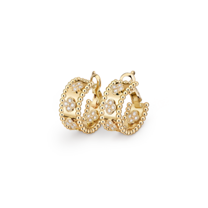 Серьги-кольца Perlée clovers Желтое золото 18 карат, Бриллиант